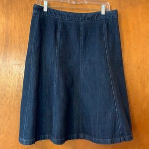 L.L. Bean dark denim flair skirt. Size 10.